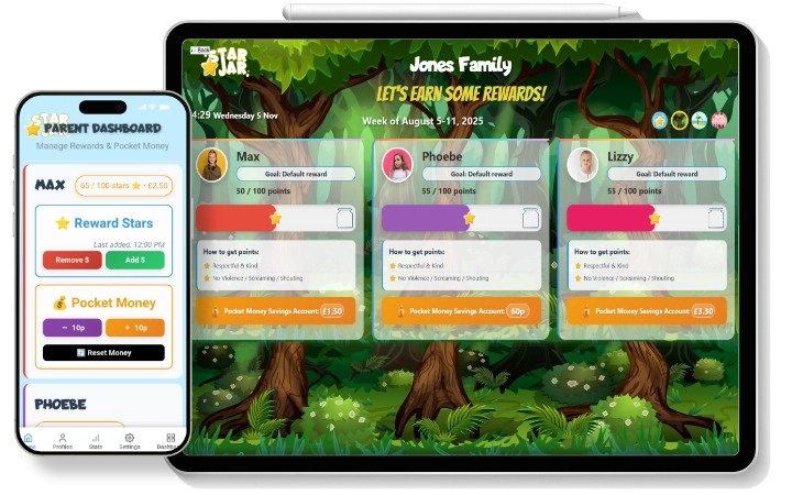 StarJar child dashboard showing progress and rewards